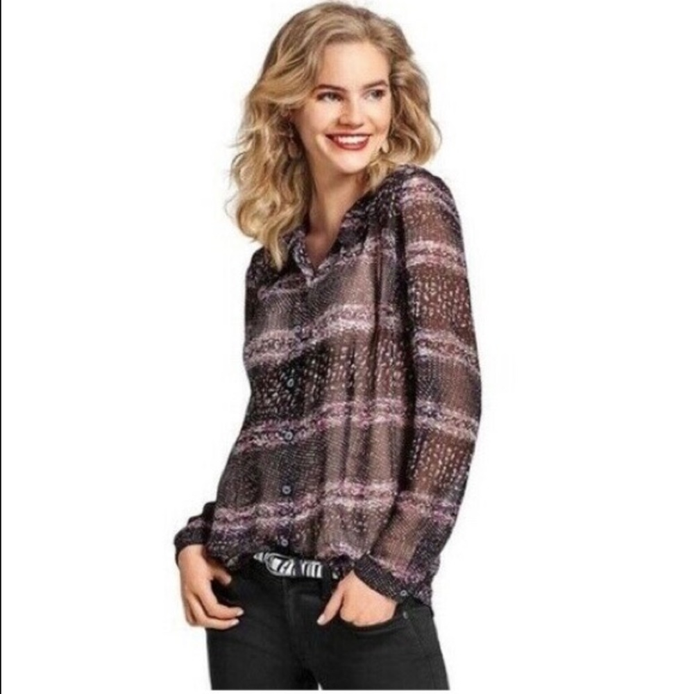 Cabi Sheer Printed Button Down Shirt Size Large